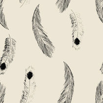 Hand Drawn Feather Pattern in Black on Cream