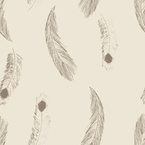 Hand Drawn Feather Pattern in Taupe on Cream
