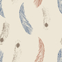 Hand Drawn Feather Pattern in Blue, Russet, and Taupe on Cream - Sy Brontide - Sam'Oz